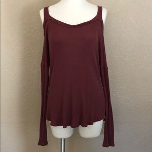 My Beloved Maroon Cold Shoulder Long Sleeve